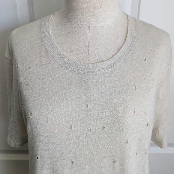 IRO Clay Holey Tee Short Sleeve 100% Linen Shredded Holes Throughout Ecru L NWOT - Picture 3 of 14